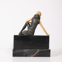 Art Deco Flapper Girl Sculpture In Bronze Resin on Rectilinear Marble Base - 4745232