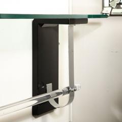 Art Deco Floating Glass Topped Black Lacquer Nickel Lucite Console Shelf - 3276064