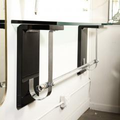 Art Deco Floating Glass Topped Black Lacquer Nickel Lucite Console Shelf - 3276143