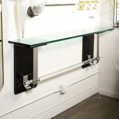 Art Deco Floating Glass Topped Black Lacquer Nickel Lucite Console Shelf - 3276146
