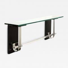 Art Deco Floating Glass Topped Black Lacquer Nickel Lucite Console Shelf - 3281348