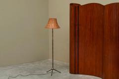 Art Deco Floor Lamp in Patinated Brass with Rattan Shade 1940s - 4394831