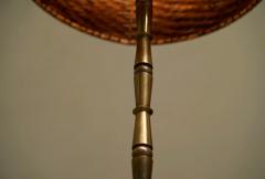 Art Deco Floor Lamp in Patinated Brass with Rattan Shade 1940s - 4395078