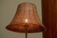 Art Deco Floor Lamp in Patinated Brass with Rattan Shade 1940s - 4395082