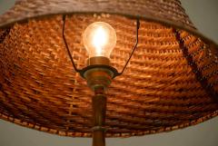 Art Deco Floor Lamp in Patinated Brass with Rattan Shade 1940s - 4395097