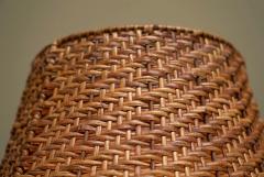 Art Deco Floor Lamp in Patinated Brass with Rattan Shade 1940s - 4395098