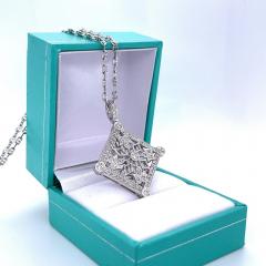 Art Deco Floral Diamond Shaped Pendant Set with Round Diamond Pave - 3604564