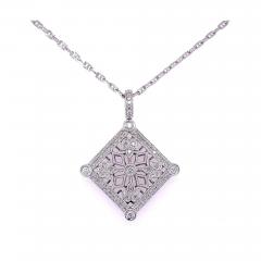 Art Deco Floral Diamond Shaped Pendant Set with Round Diamond Pave - 3633410