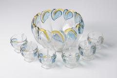 Art Deco Floral Punch Bowl 6 Matching Glasses - 3858990