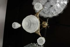 Art Deco Four Globe Frosted Relief Glass Chandelier in Silvered Bronze - 1483669