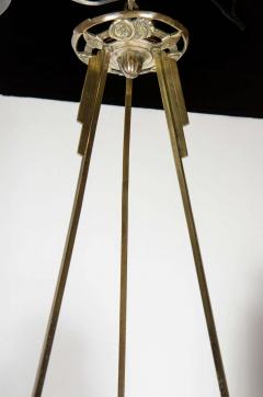 Art Deco Four Globe Frosted Relief Glass Chandelier in Silvered Bronze - 1483672