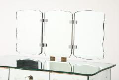 Art Deco French Mirrored Vanity on Serpentine Legs with Tri Fold Mirror - 3575161