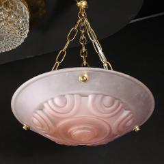 Art Deco Frosted Geometric Rose Glass Brass Fitted Pendant Chandelier - 4566432