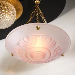 Art Deco Frosted Geometric Rose Glass Brass Fitted Pendant Chandelier - 4566494