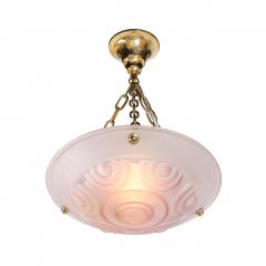 Art Deco Frosted Geometric Rose Glass Brass Fitted Pendant Chandelier - 4566531