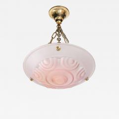 Art Deco Frosted Geometric Rose Glass Brass Fitted Pendant Chandelier - 4567874