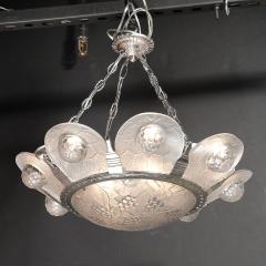 Art Deco Frosted Glass Chandelier with Stylized Cubist Floral Motif - 4623022