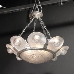 Art Deco Frosted Glass Chandelier with Stylized Cubist Floral Motif - 4623023