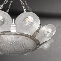 Art Deco Frosted Glass Chandelier with Stylized Cubist Floral Motif - 4623024