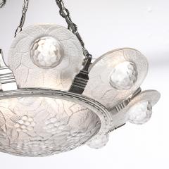 Art Deco Frosted Glass Chandelier with Stylized Cubist Floral Motif - 4623043