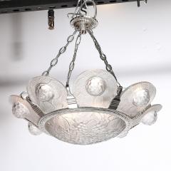 Art Deco Frosted Glass Chandelier with Stylized Cubist Floral Motif - 4623048