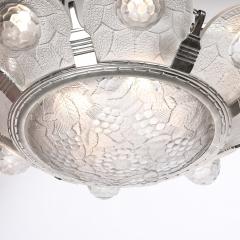 Art Deco Frosted Glass Chandelier with Stylized Cubist Floral Motif - 4623051