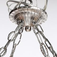 Art Deco Frosted Glass Chandelier with Stylized Cubist Floral Motif - 4623079