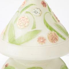 Art Deco Frosted Glass Table Lamp W Hand Painted Floral Motif - 3926220