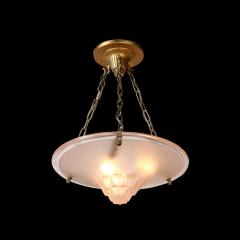 Art Deco Frosted Rose Skyscraper Style Molded Glass Chandelier W Brass Fittings - 4075305