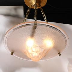 Art Deco Frosted Rose Skyscraper Style Molded Glass Chandelier W Brass Fittings - 4075354