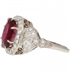 Art Deco GIA Cert 4 35 Carat No Heat Spinel Vintage Platinum Ring - 3644452