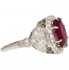 Art Deco GIA Cert 4 35 Carat No Heat Spinel Vintage Platinum Ring - 3644454