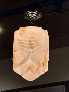 Art Deco Geometric Ceiling Lamp with Rare Marbled Glass France c 1930 - 4496183