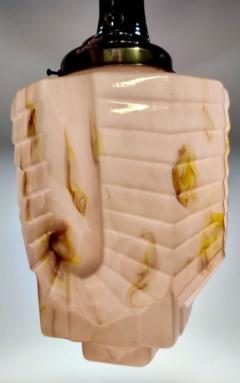 Art Deco Geometric Ceiling Lamp with Rare Marbled Glass France c 1930 - 4496184