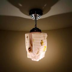 Art Deco Geometric Ceiling Lamp with Rare Marbled Glass France c 1930 - 4496188