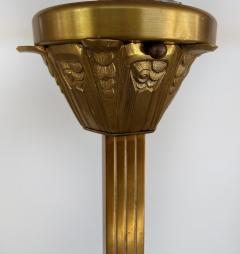 Art Deco Gilt Silvered Bronze Chandelier Frosted Glass Shades - 4641966