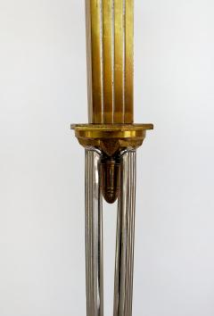 Art Deco Gilt Silvered Bronze Chandelier Frosted Glass Shades - 4641987