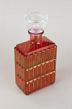 Art Deco Glass Decanter Liquor Bottle Red Gold Iridescent Austria ca 1930 - 3404340