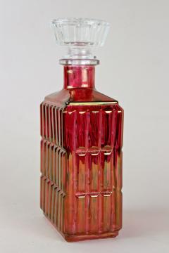 Art Deco Glass Decanter Liquor Bottle Red Gold Iridescent Austria ca 1930 - 3404342
