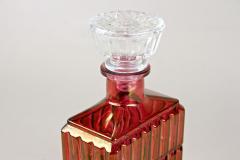 Art Deco Glass Decanter Liquor Bottle Red Gold Iridescent Austria ca 1930 - 3404343