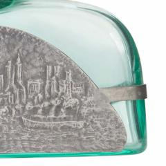 Art Deco Green Tinted Glass and Pewter Perfume Bottle - 4672724