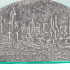 Art Deco Green Tinted Glass and Pewter Perfume Bottle - 4672725