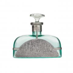 Art Deco Green Tinted Glass and Pewter Perfume Bottle - 4720681