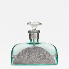 Art Deco Green Tinted Glass and Pewter Perfume Bottle - 4720688