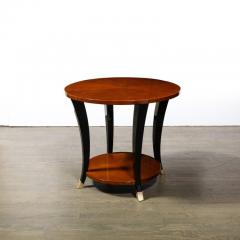 Art Deco Gueridon Table in Bookmatched Walnut W Ebonized Legs Brass Sabots - 3109054