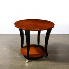 Art Deco Gueridon Table in Bookmatched Walnut W Ebonized Legs Brass Sabots - 3109097
