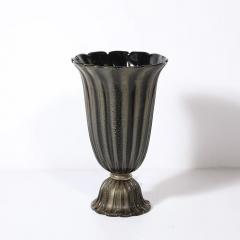 Art Deco Hand Blown Murano Fluted Black Glass Up Lights w 24kt Gold Flecks - 4719796