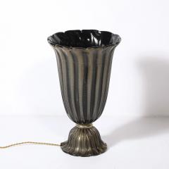 Art Deco Hand Blown Murano Fluted Black Glass Up Lights w 24kt Gold Flecks - 4719798
