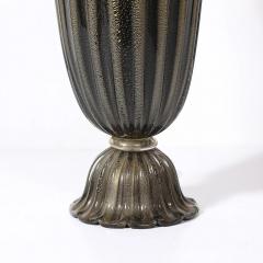 Art Deco Hand Blown Murano Fluted Black Glass Up Lights w 24kt Gold Flecks - 4719799