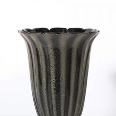 Art Deco Hand Blown Murano Fluted Black Glass Up Lights w 24kt Gold Flecks - 4719800